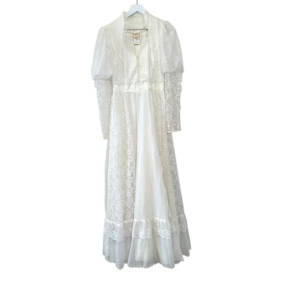 Gunne Sax Dresses & Skirts - Vintage 1970s Gunne Sax White Lace Prairie Wedding Dress Size Medium